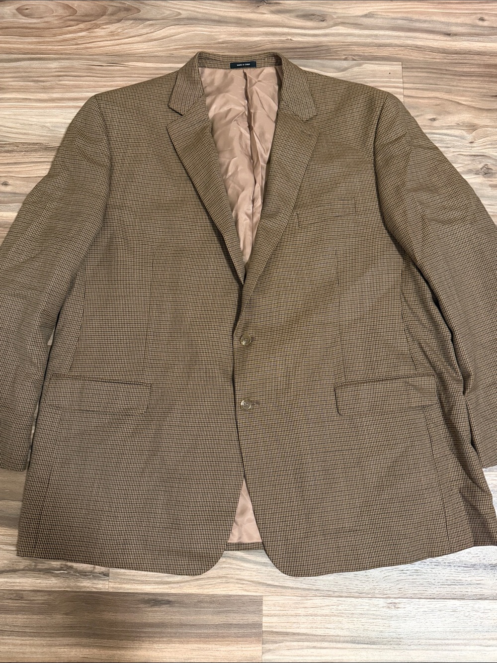 Lauren Ralph Lauren Wool 2 Button Sport Coat 52L Tan Houndstooth Windowpane